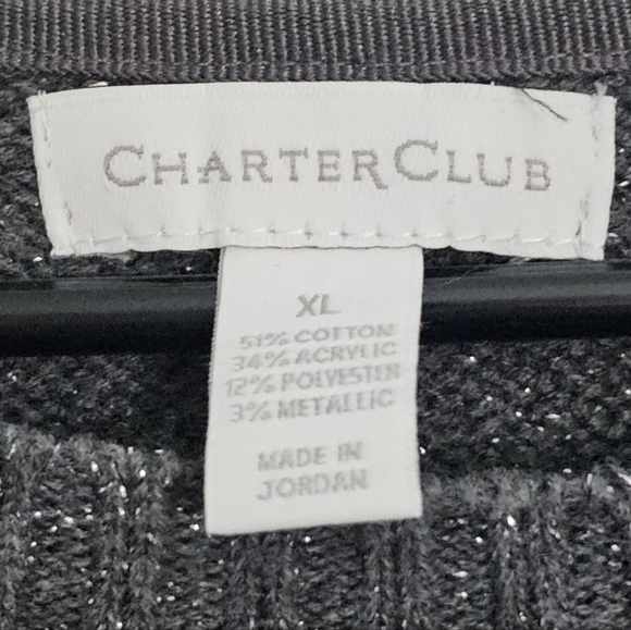 Charter Club Women Sweater Grey Silver Sweater Metallic Neutral Winter Office XL - Picture 4 of 6